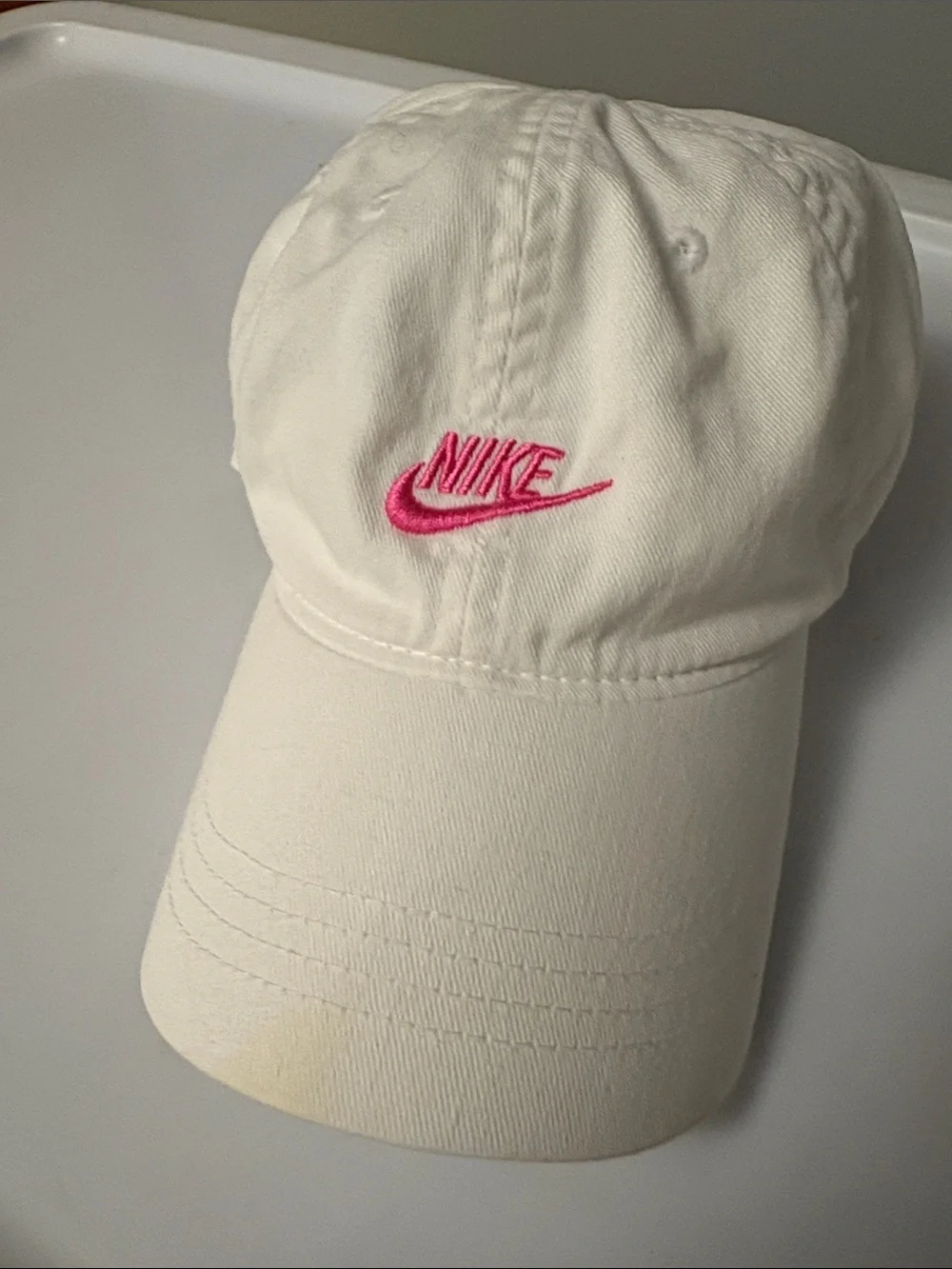 Nike White Baseball Cap with Pink Swoosh